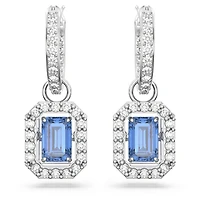 Una drop earrings, Octagon cut, Blue, Rhodium plated by SWAROVSKI