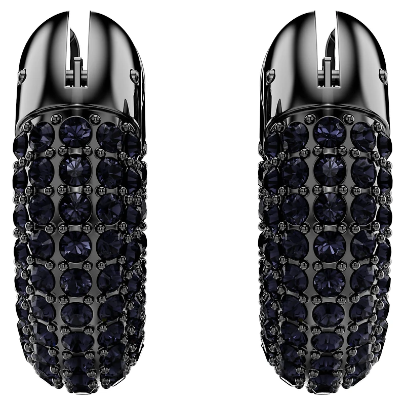 Dextera hoop earrings, Small, Black, Ruthenium plated by SWAROVSKI