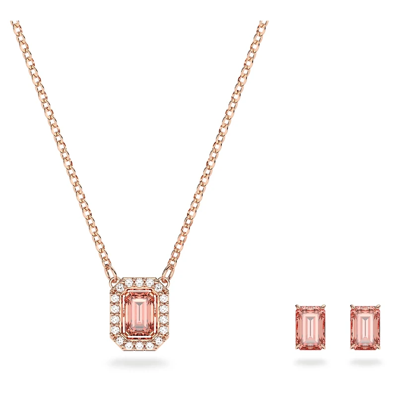 Millenia set, Octagon cut, Pink, Rose gold-tone plated by SWAROVSKI