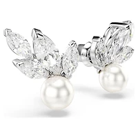Louison Pearl stud earrings, Leaf, White, Rhodium plated by SWAROVSKI