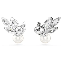 Louison Pearl stud earrings, Leaf, White, Rhodium plated by SWAROVSKI