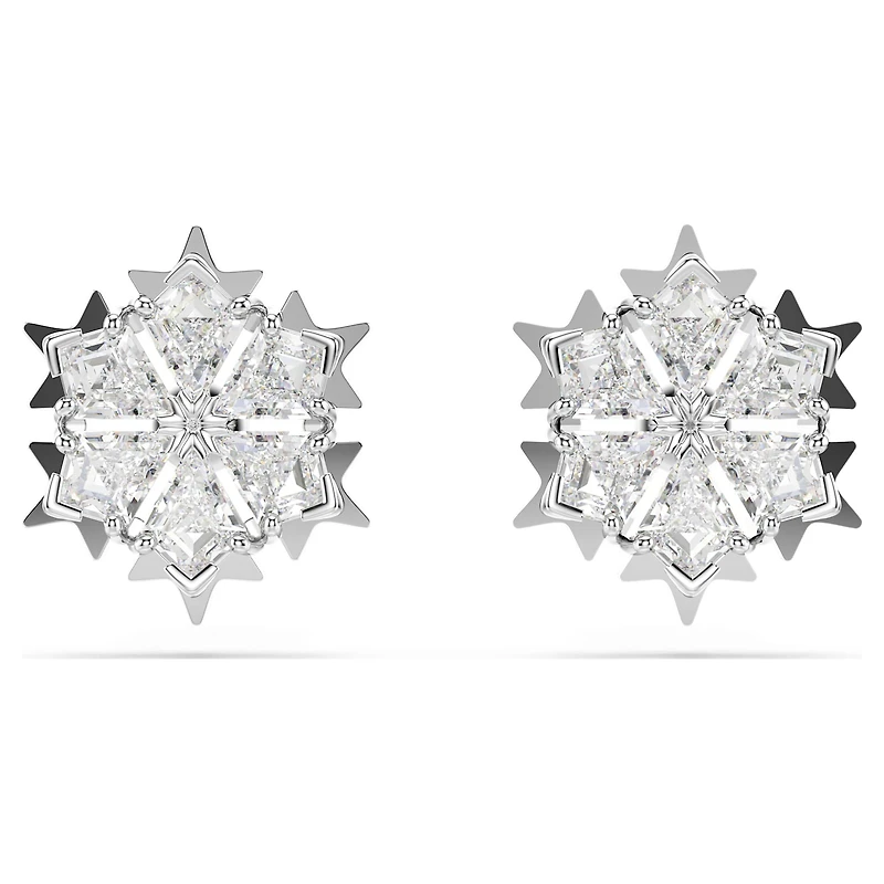 Magic stud earrings, Snowflake, White, Rhodium plated by SWAROVSKI