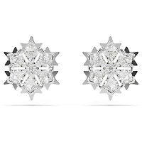 Magic stud earrings, Snowflake, White, Rhodium plated by SWAROVSKI