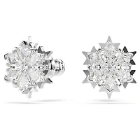 Magic stud earrings, Snowflake, White, Rhodium plated by SWAROVSKI