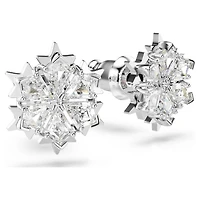 Magic stud earrings, Snowflake, White, Rhodium plated by SWAROVSKI