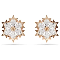 Magic stud earrings, Snowflake, White, 18K rose gold finish