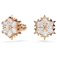 Magic stud earrings, Snowflake, White, 18K rose gold finish