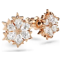 Magic stud earrings, Snowflake, White, 18K rose gold finish