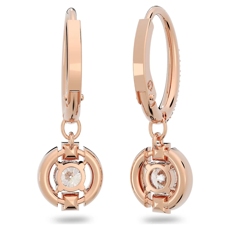 Una drop earrings, Round cut, Pavé, White, 18K rose gold finish