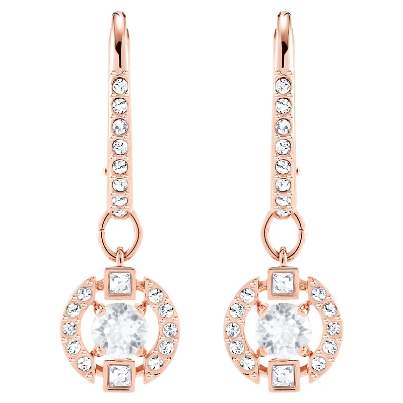 Una drop earrings, Round cut, pavé, White, Rose gold-tone plated by SWAROVSKI