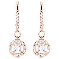 Una drop earrings, Round cut, pavé, White, Rose gold-tone plated by SWAROVSKI
