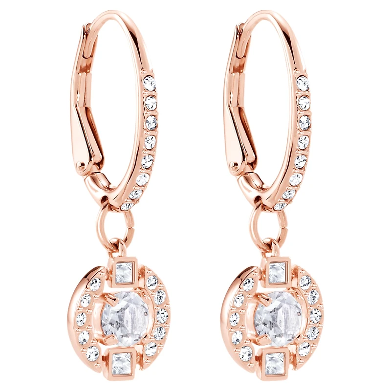 Una drop earrings, Round cut, Pavé, White, 18K rose gold finish