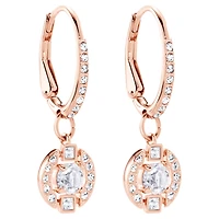 Una drop earrings, Round cut, Pavé, White, 18K rose gold finish