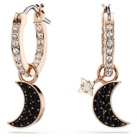 Symbolica drop earrings, Moon and star, Black, 18K rose gold finish