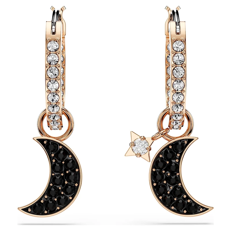 Symbolica drop earrings, Moon and star, Black, Rose gold-tone plated by SWAROVSKI
