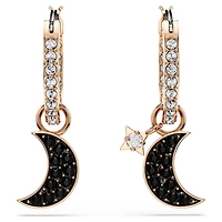 Symbolica drop earrings, Moon and star, Black, Rose gold-tone plated by SWAROVSKI
