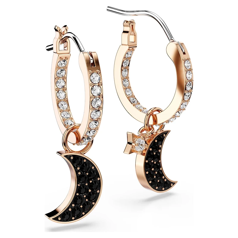 Symbolica drop earrings, Moon and star, Black, 18K rose gold finish