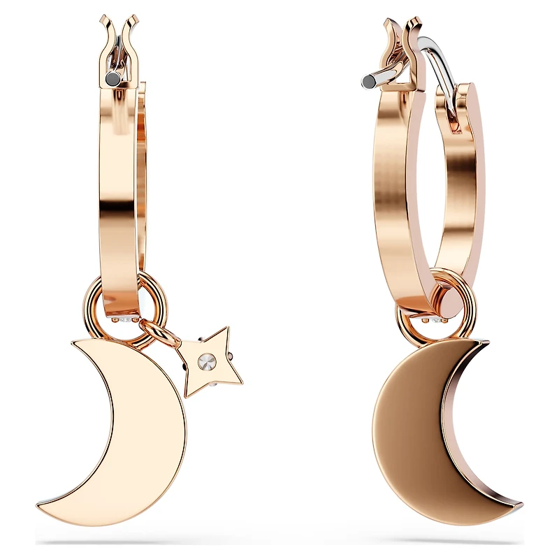 Symbolica drop earrings, Moon and star, Black, 18K rose gold finish