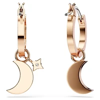 Symbolica drop earrings, Moon and star, Black, 18K rose gold finish