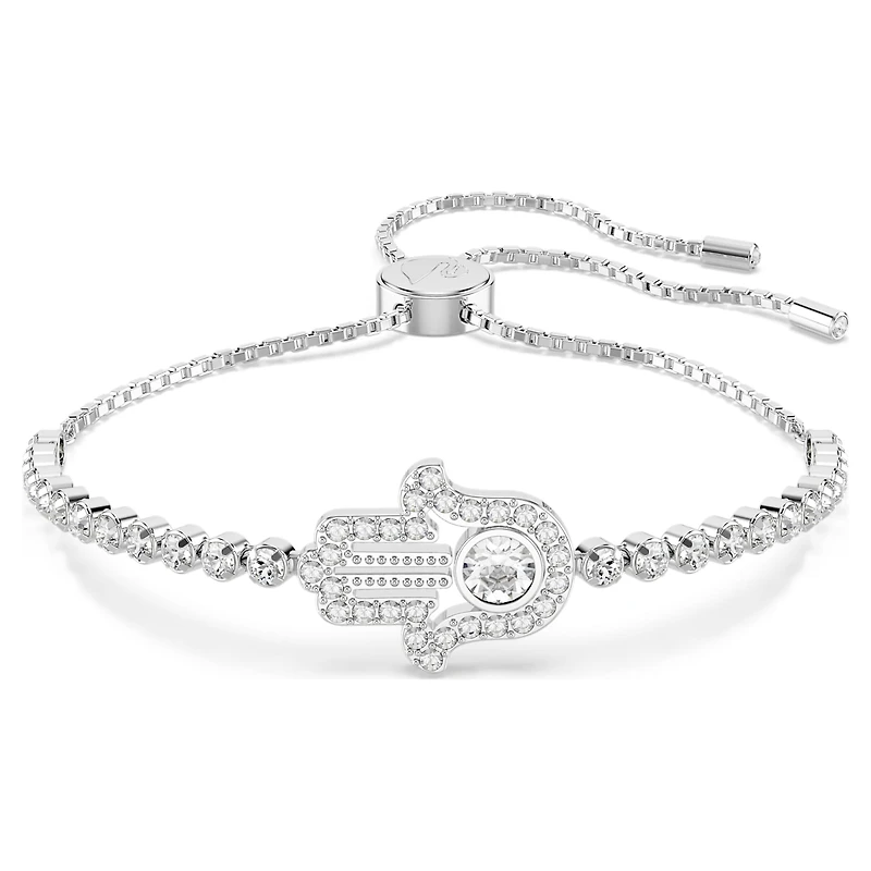 Matrix bracelet, Hand, White, Rhodium plated by SWAROVSKI