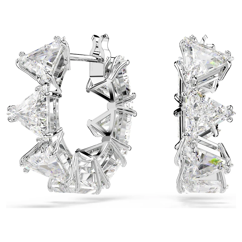 Matrix hoop earrings, White, Rhodium plated by SWAROVSKI
