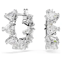 Matrix hoop earrings, White, Rhodium plated by SWAROVSKI