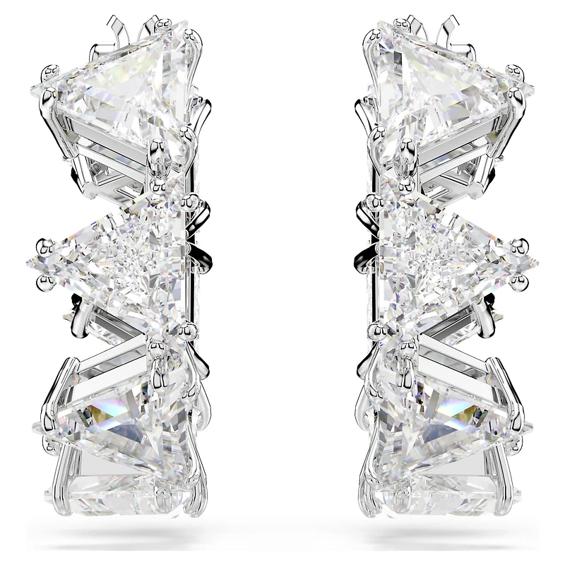 Matrix hoop earrings, White, Rhodium plated by SWAROVSKI