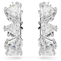 Matrix hoop earrings, White, Rhodium plated by SWAROVSKI