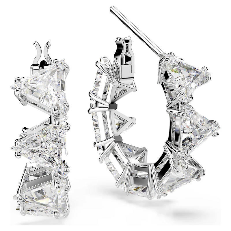 Matrix hoop earrings, White, Rhodium plated by SWAROVSKI