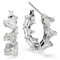 Matrix hoop earrings, White, Rhodium plated by SWAROVSKI