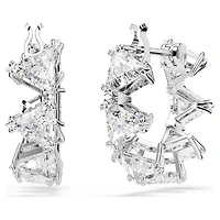 Matrix hoop earrings, White, Rhodium plated by SWAROVSKI