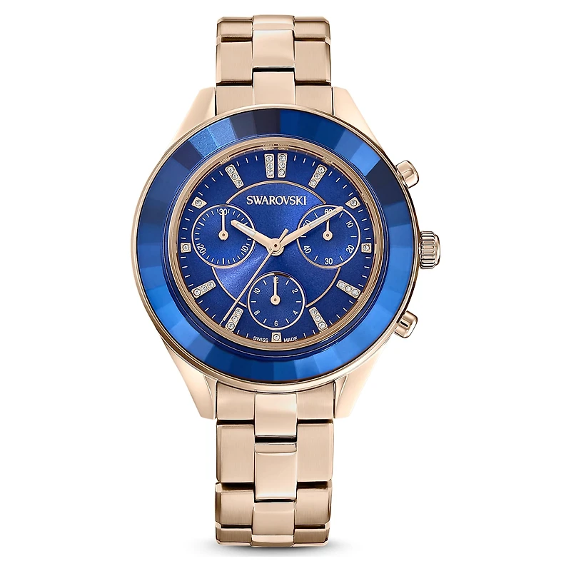 Octea lux sport watch, Swiss Made, Metal bracelet, Blue, Champagne gold-tone finish by SWAROVSKI