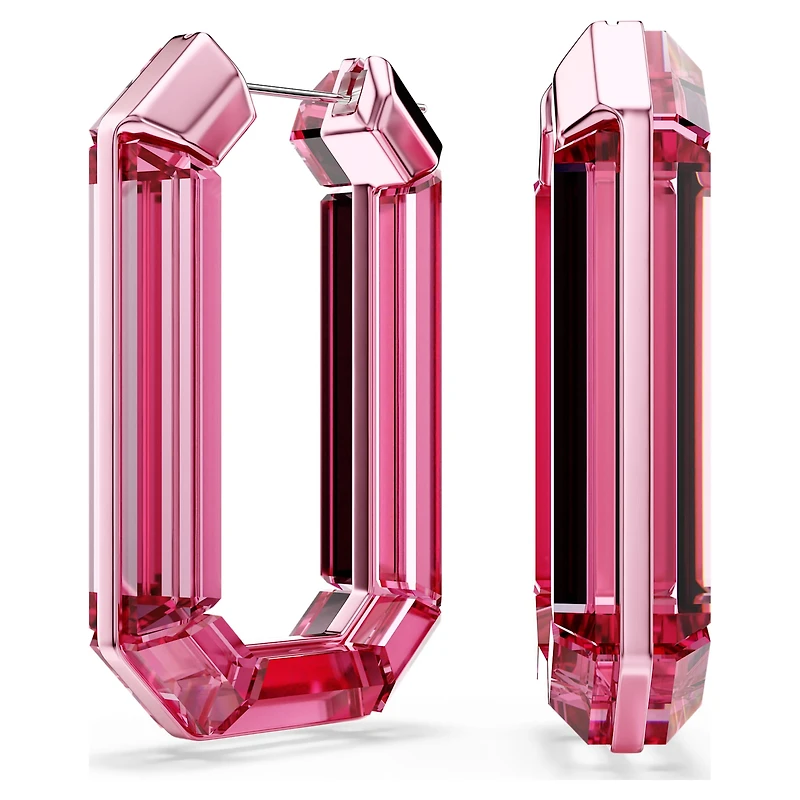 Lucent hoop earrings, Statement, Octagon shape, Pink by SWAROVSKI