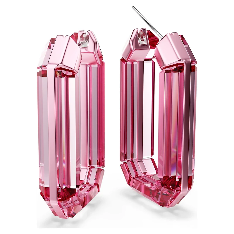 Lucent hoop earrings, Statement, Octagon shape, Pink by SWAROVSKI