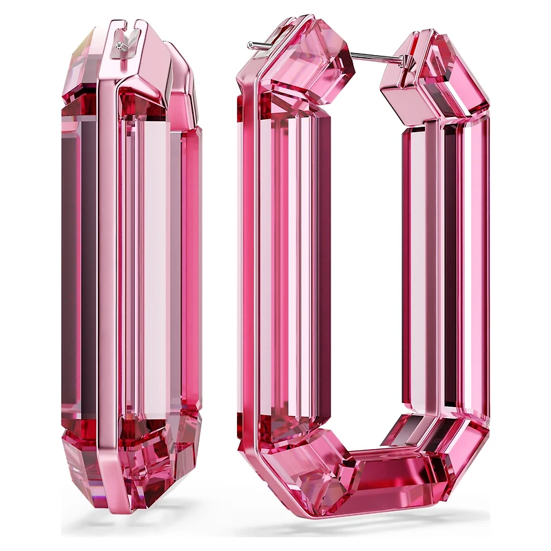 Lucent hoop earrings, Statement, Octagon shape, Pink by SWAROVSKI
