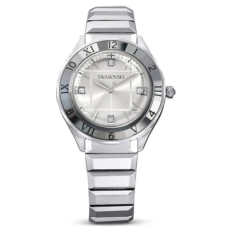 Dextera 3-hand watch, 37mm, Swiss Made, Metal bracelet, Silver Tone, Stainless steel by SWAROVSKI