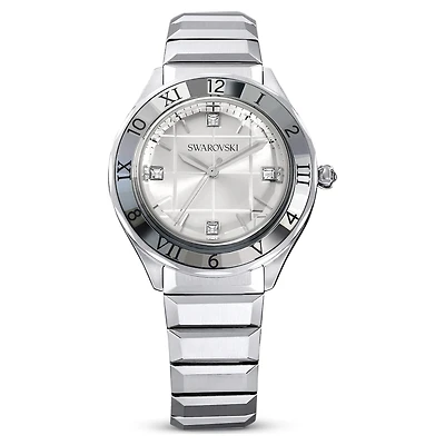 Dextera 3-hand watch, 37mm, Swiss Made, Metal bracelet, Silver tone, Stainless steel