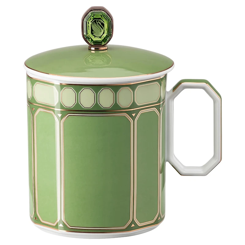 Signum mug with lid, Porcelain, Green by SWAROVSKI