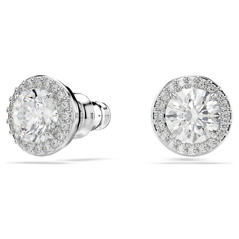 Una Angelic stud earrings, Round cut, Pavé, White, Rhodium plated by SWAROVSKI