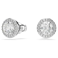 Una Angelic stud earrings, Round cut, Pavé, White, Rhodium plated by SWAROVSKI