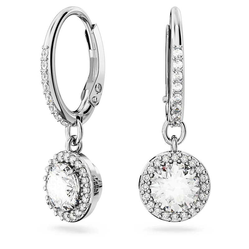 Una Angelic drop earrings, Round cut, Pavé, White