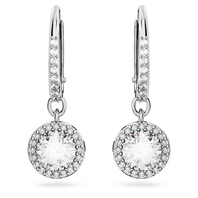 Una Angelic drop earrings, Round cut, Pavé, White, Rhodium plated by SWAROVSKI