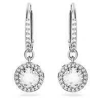 Una Angelic drop earrings, Round cut, Pavé, White, Rhodium plated by SWAROVSKI