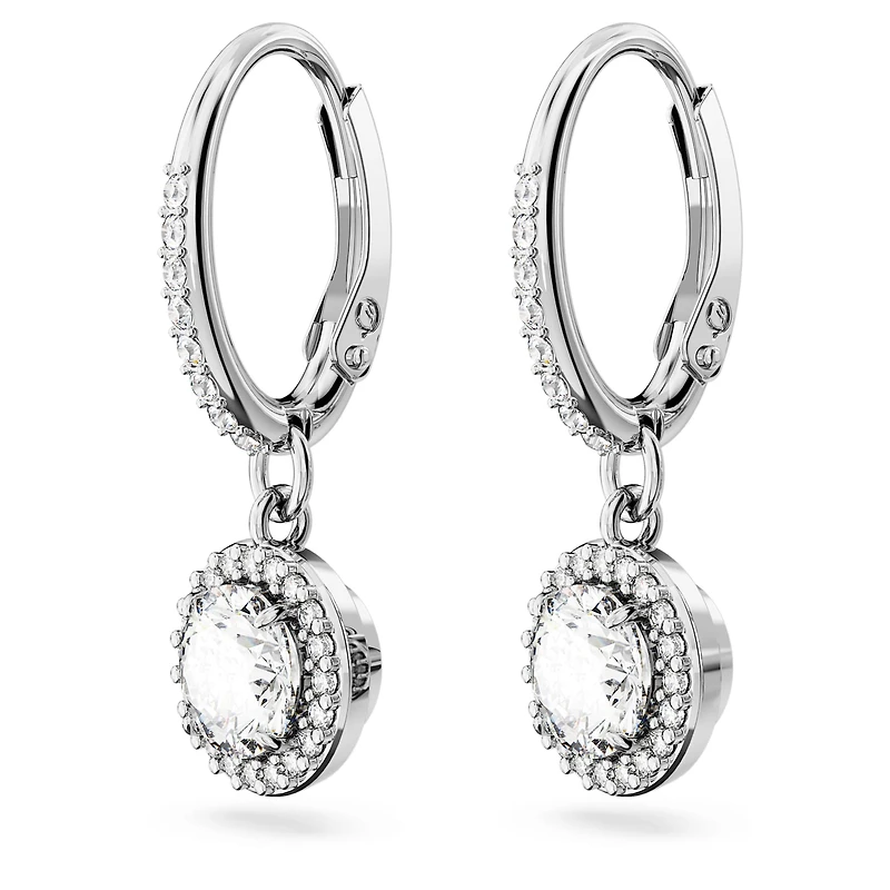 Una Angelic drop earrings, Round cut, Pavé, White