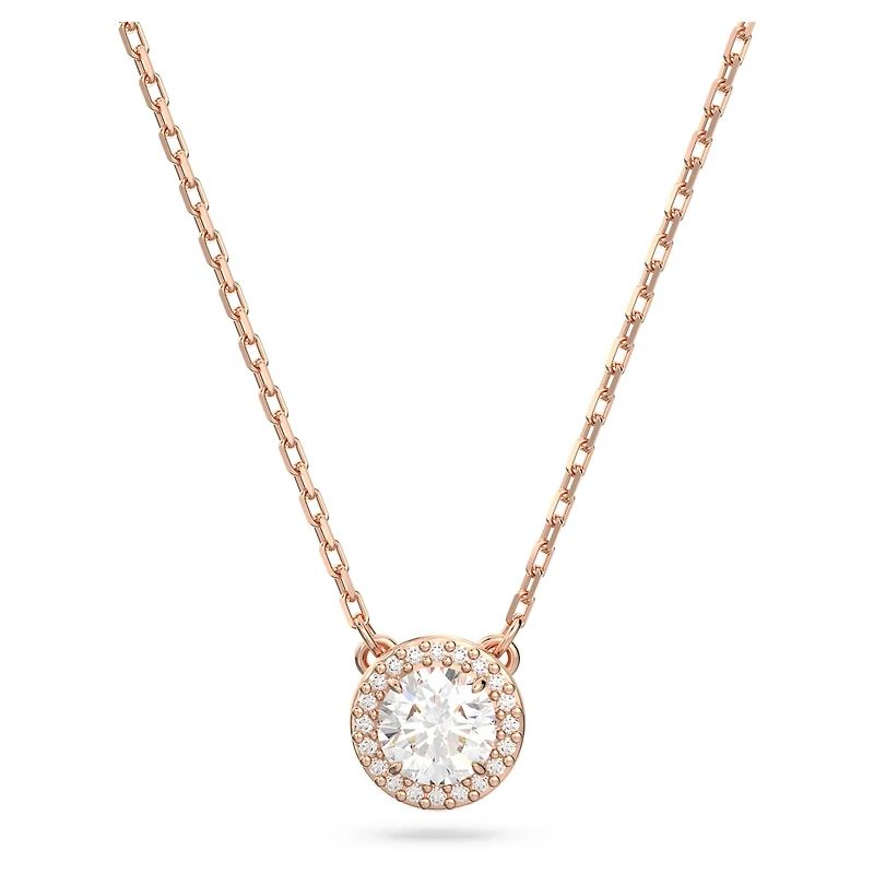Una Angelic pendant, Round cut, Pavé, White, 18K rose gold finish