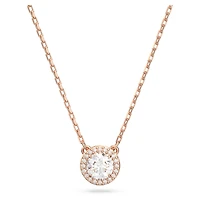 Una Angelic pendant, Round cut, Pavé, White, 18K rose gold finish