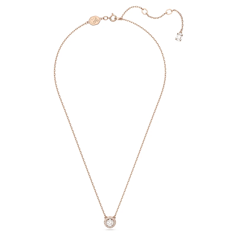 Una Angelic pendant, Round cut, Pavé, White, 18K rose gold finish