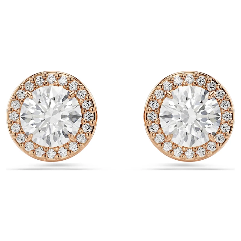 Una Angelic stud earrings, Round cut, Pavé, White, 18K rose gold finish