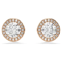 Una Angelic stud earrings, Round cut, Pavé, White, 18K rose gold finish