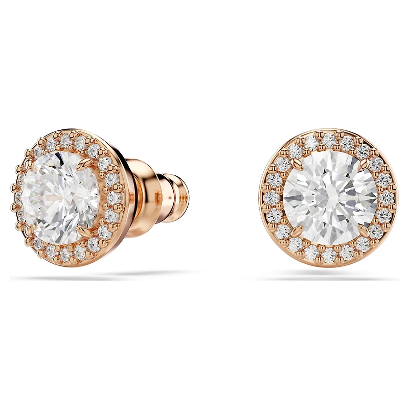 Una Angelic stud earrings, Round cut, Pavé, White, 18K rose gold finish